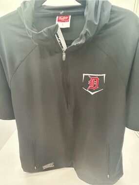 Rawlings Black Hooded Pullover Batting Cage Jacket with Red Detroit D Logo L